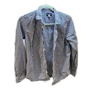 Place Boys Dress Shirt Button Down Oxford Style Long Sleeved Navy Blue White 14